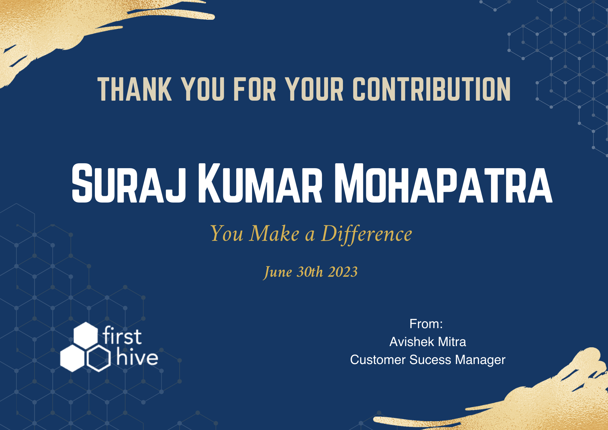 Thank You for Your Contribution — Firsthive
