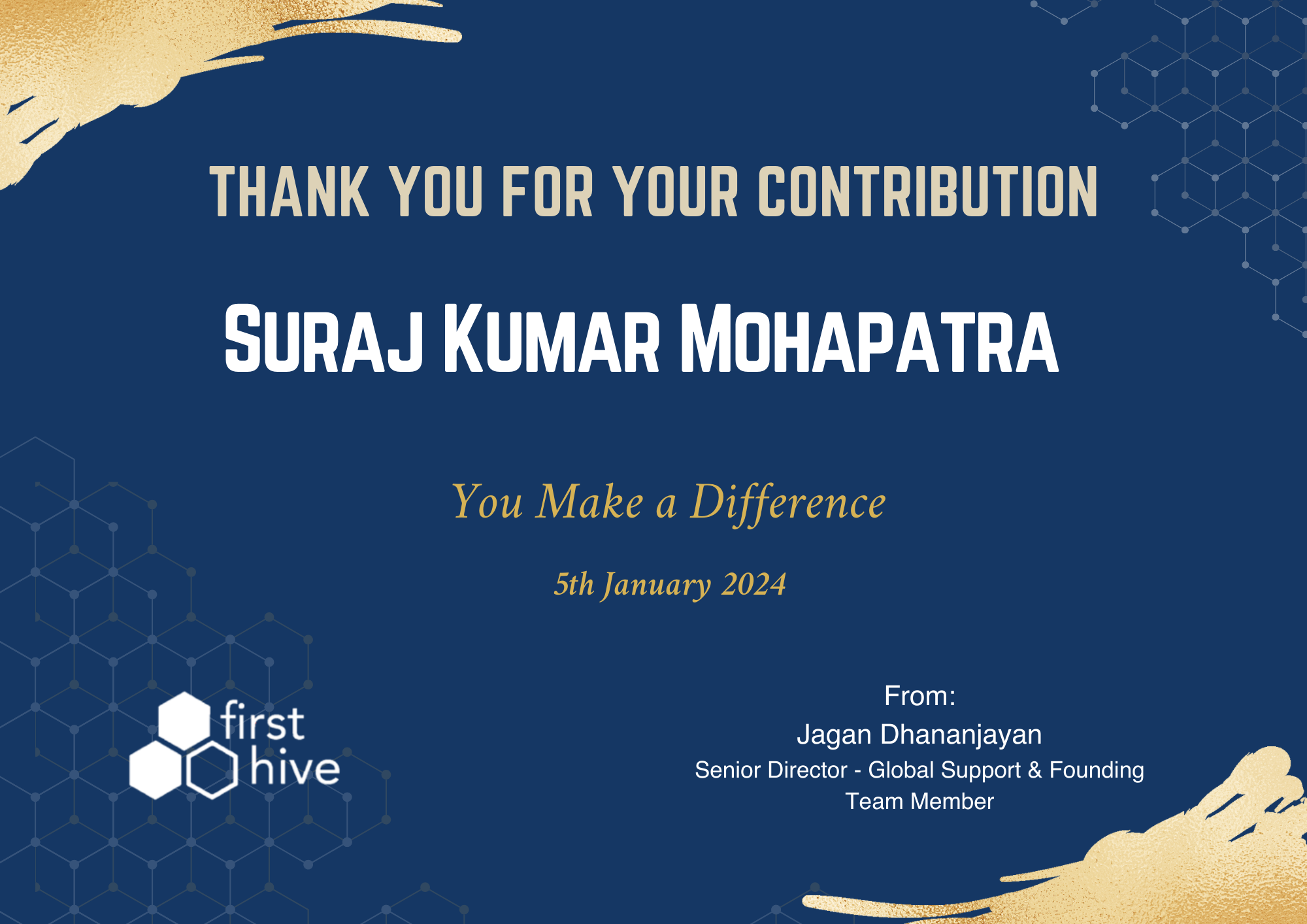 Thank You for Your Contribution — Firsthive