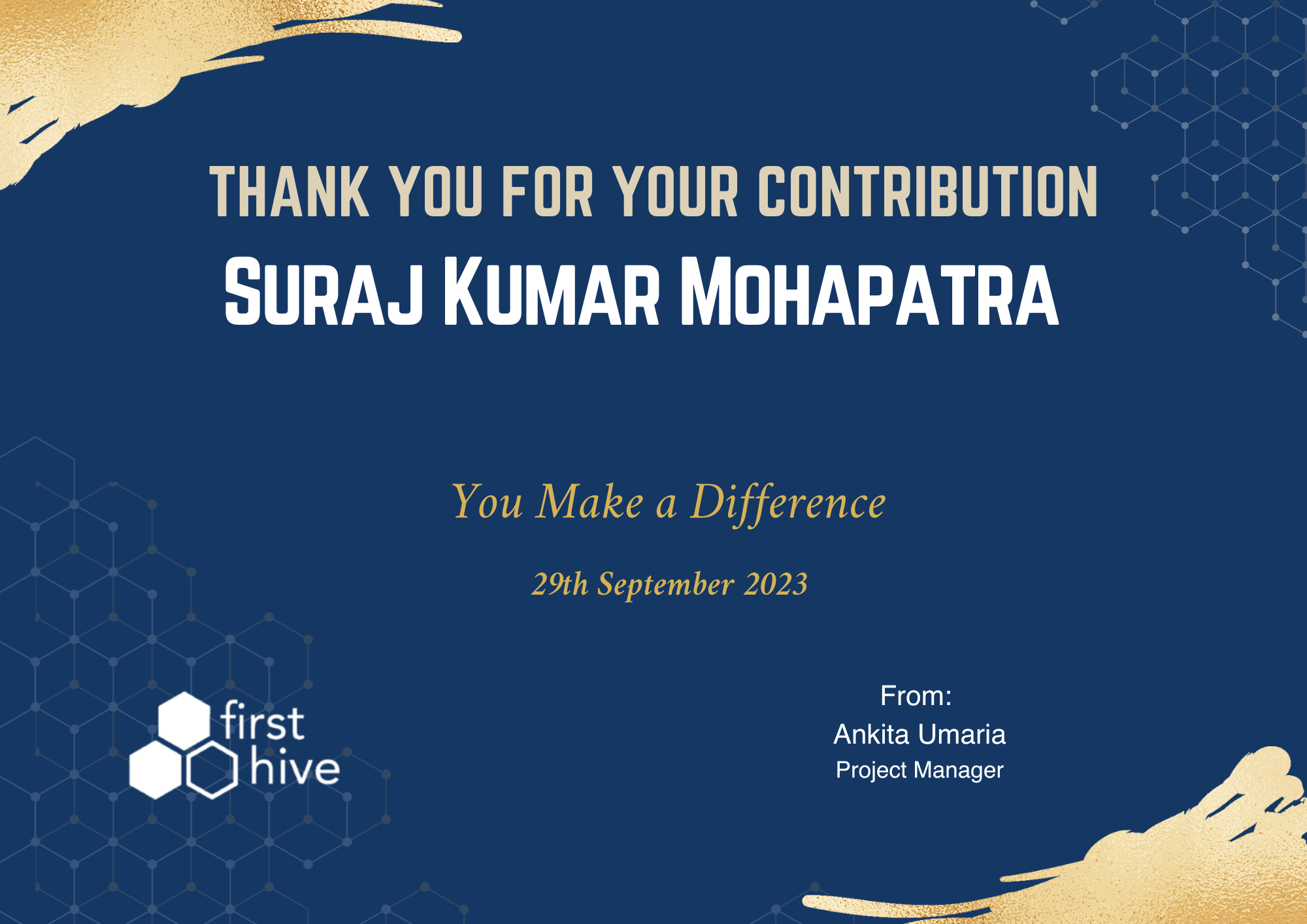 Thank You for Your Contribution — Firsthive