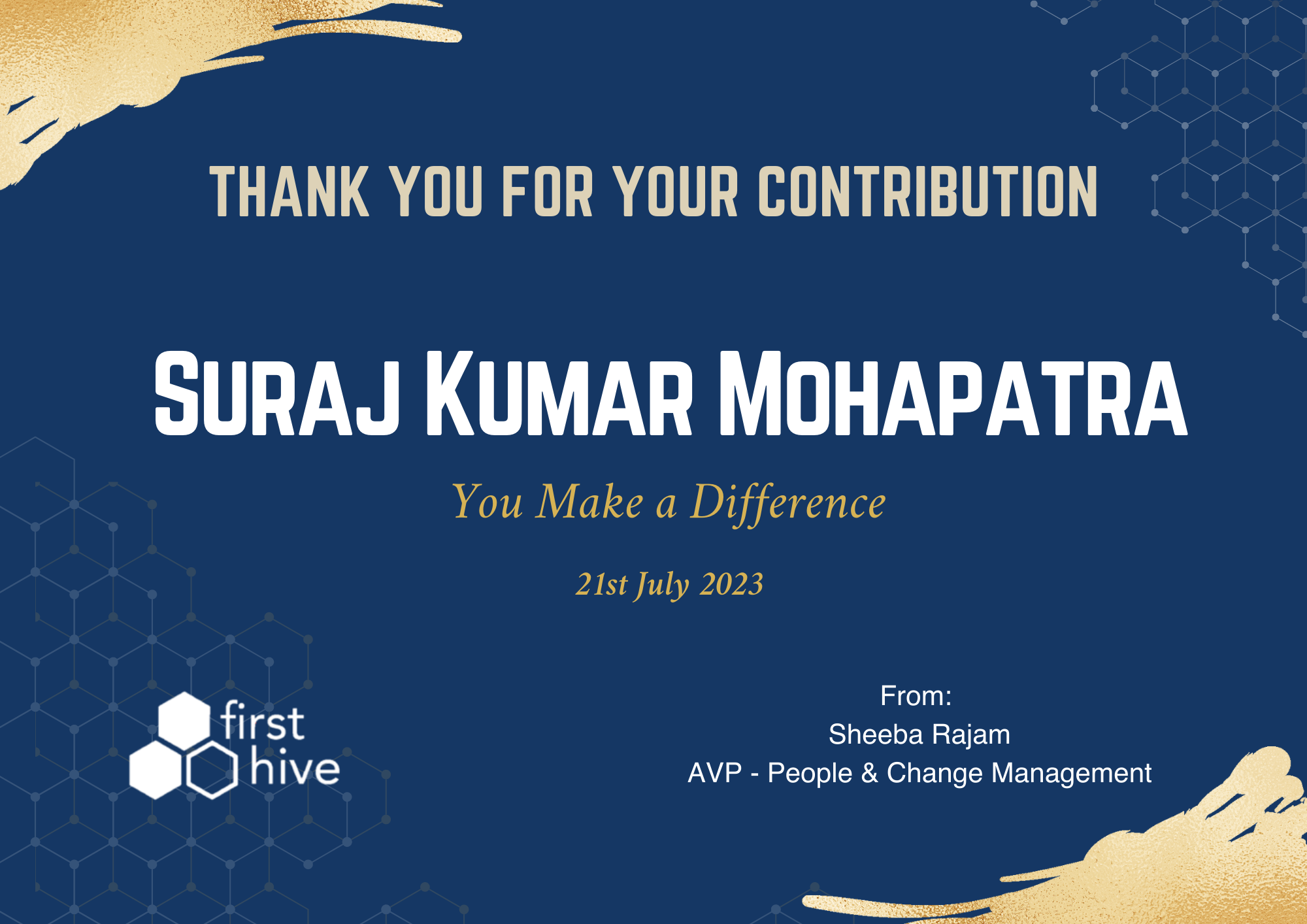 Thank You for Your Contribution — Firsthive