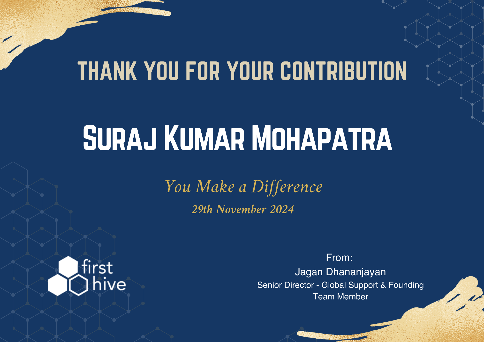 Thank You for Your Contribution — Firsthive
