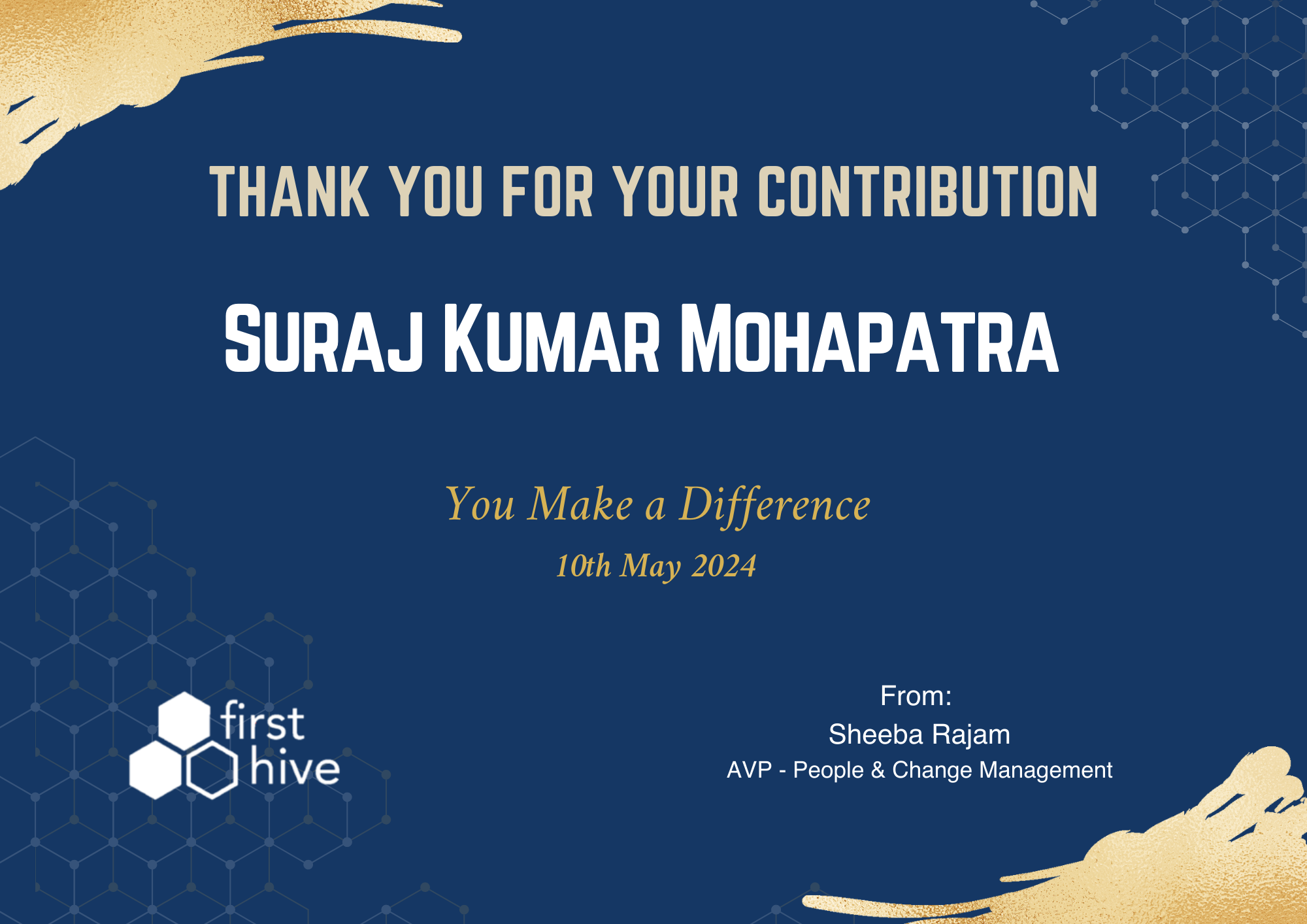 Thank You for Your Contribution — Firsthive